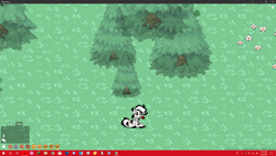 Size: 1920x1080 | Tagged: safe, oc, oc:curly fries, pegasus, pony, desktop, flower, grass field, interface, microsoft, necktie, pony town, rose, sitting, solo, tree, windows, windows 10