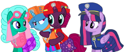 Size: 2218x933 | Tagged: safe, artist:徐詩珮, fizzlepop berrytwist, glitter drops, spring rain, tempest shadow, twilight sparkle, twilight sparkle (alicorn), alicorn, unicorn, series:sprglitemplight diary, series:sprglitemplight life jacket days, series:springshadowdrops diary, series:springshadowdrops life jacket days, alternate universe, base used, bisexual, broken horn, clothes, cute, equestria girls outfit, female, glitterbetes, glitterlight, glittershadow, horn, lesbian, lifeguard, lifeguard spring rain, paw patrol, polyamory, shipping, simple background, sprglitemplight, springbetes, springdrops, springlight, springshadow, springshadowdrops, swimsuit, tempestbetes, tempestlight, transparent background