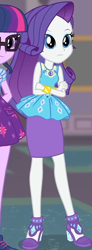 Size: 283x765 | Tagged: safe, screencap, rarity, twilight sparkle, better together, equestria girls, school of rock, clothes, cropped, crossed arms, cute, dress, female, field trip, geode of shielding, high heels, jewelry, magical geodes, museum, raribetes, shoes, skirt, sleeveless, waistband, wrist cuffs