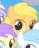 Size: 134x163 | Tagged: safe, screencap, alula, cotton cloudy, mango dash, pluto, princess erroria, sweet pop, pony, the cutie mark chronicles, 4chan, background pony, cropped, female, filly, foal, looking at you, mangobetes, picture for breezies, solo focus