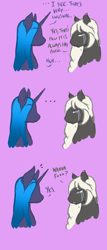 Size: 600x1400 | Tagged: safe, artist:lavvythejackalope, oc, oc:finglefangle, oc:mourning, pony, unicorn, ..., bust, comic, crying, dialogue