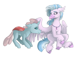 Size: 4300x3200 | Tagged: safe, artist:kikirdcz, ocellus, silverstream, changedling, changeling, classical hippogriff, hippogriff, female, interspecies, lesbian, ocellustream, preening, shipping, simple background, transparent background