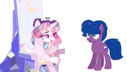 Size: 1920x1080 | Tagged: safe, alternate version, artist:moon-rose-rosie, artist:徐詩珮, oc, oc:celestial moon, oc:storm lightning, alicorn, pony, unicorn, alicorn oc, base used, female, friendship throne, magical lesbian spawn, mare, next generation, offspring, parent:rainbow dash, parent:spring rain, parent:tempest shadow, parent:twilight sparkle, parents:springshadow, parents:twidash, simple background, transparent background