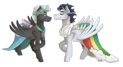 Size: 4960x2700 | Tagged: safe, artist:kikirdcz, soarin', thunderlane, pony, blushing, clothes, crossdressing, dress, gala dress, gay, male, shipping, simple background, soarilane, transparent background