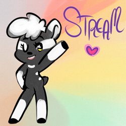 Size: 500x500 | Tagged: safe, artist:mt, oc, oc:minituffs, zebra, bipedal, cute, minituffs, one eye closed, smiling, solo, text, zebra oc