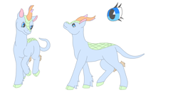 Size: 2546x1365 | Tagged: safe, artist:chili19, oc, kirin, bald, base, cloven hooves, duo, eye, eyelashes, eyes, kirin oc, leonine tail, looking up, raised hoof, simple background, smiling, white background