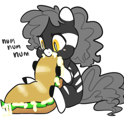 Size: 500x500 | Tagged: safe, artist:mt, oc, oc only, oc:minituffs, zebra, food, minituffs, not porn, sandwich, solo, sub sandwich, suggestive eating, zebra oc