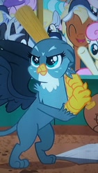Size: 1440x2560 | Tagged: safe, screencap, gabby, griffon, the fault in our cutie marks, baseball bat, picture of a screen, solo focus
