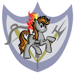 Size: 1500x1500 | Tagged: safe, artist:mintlynx, derpibooru exclusive, oc, oc:wrought alloy, unicorn, cutie mark, female, fire, mare, pose, simple background, solo, transparent background, weapon