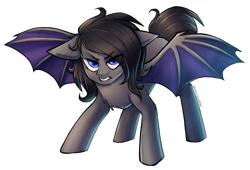 Size: 3016x2054 | Tagged: source needed, safe, artist:earthpone, oc, oc only, bat pony, pony, angry, bat pony oc, commission, female, filly, mare, pounce, simple background, solo, spread wings, transparent background, wings