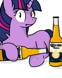Size: 600x750 | Tagged: safe, artist:anonymous, twilight sparkle, pony, unicorn, /mlp/, 4chan, alcohol, beer, blackletter, corona, drawthread, drunk, drunk twilight, fangs, ponified animal photo, simple background, solo, transparent background