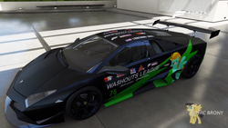 Size: 1280x720 | Tagged: safe, artist:forzaveteranenigma, lightning dust, pony, fanfic:washouts league, car, forza motorsport 6, lamborghini, lamborghini reventon, livery, photo, supercar, watermark