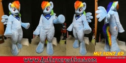 Size: 1263x632 | Tagged: safe, artist:atalonthedeer, rainbow dash, anthro, pegasus, pony, fursuit, ponysuit