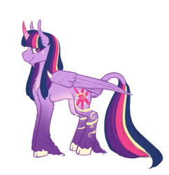 Size: 716x740 | Tagged: safe, artist:ask-pinkie-polkadot-pie, twilight sparkle, twilight sparkle (alicorn), alicorn, pony, alternate design, colored hooves, curved horn, horn, simple background, solo, transparent background, tumblr:ask-pinkie-polkadot-pie, unshorn fetlocks