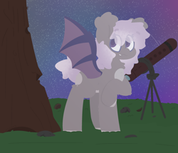 Size: 2800x2411 | Tagged: safe, artist:moonydusk, oc, oc only, oc:dianna, bat pony, pony, bat pony oc, female, mare, night, solo, space, stars, telescope, tree