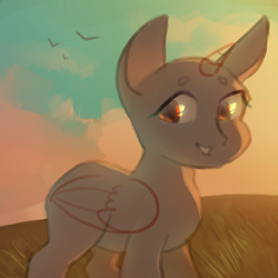 Size: 2000x2000 | Tagged: safe, artist:klooda, pony, advertisement, auction, cloud, commission, grass, happy, sky, smiley face, smiling, solo, sunset, your character here