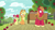 Size: 959x538 | Tagged: safe, derpibooru import, edit, edited screencap, editor:countcoltnackh, screencap, apple bloom, applejack, big macintosh, earth pony, pony, going to seed, apple, apple family, apple siblings, apple tree, applejack's hat, bags under eyes, cart, concerned, cowboy hat, exploitable meme, female, fence, filly, foal, food, grin, hat, male, mare, meme, smiling, stallion, stetson, sweet apple acres, text, tree, wheelbarrow