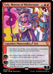 Size: 375x523 | Tagged: safe, edit, idw, daybreaker, princess eris, nightmare knights, spoiler:comic, spoiler:comicnightmareknights01, ccg, collar, magic the gathering, staff, staff of sacanas, trading card, trading card edit