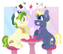 Size: 1400x1200 | Tagged: safe, artist:bubaiuv, pistachio, star tracker, earth pony, pony, autism, gay, heart eyes, male, milkshake, pictogram, sharing a drink, shipping, simple background, stallion, starachio, starry eyes, transparent background, wingding eyes