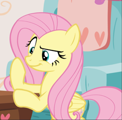 Size: 951x939 | Tagged: safe, screencap, fluttershy, pegasus, pony, discordant harmony, bipedal, bipedal leaning, cropped, female, grin, leaning, mare, raised hoof, smiling, smug, smugshy, solo