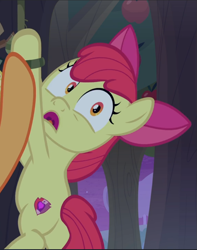 Size: 743x941 | Tagged: safe, screencap, apple bloom, going to seed, cropped, open mouth, solo, tied up