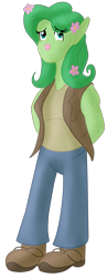 Size: 1195x3068 | Tagged: safe, artist:sixes&sevens, fluttershy, anthro, clothes, dungeons and dragons, firbolg, flower, flower in hair, pen and paper rpg, rpg, simple background, transparent background, vest