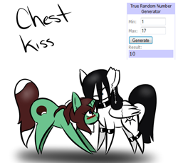 Size: 500x458 | Tagged: safe, artist:kaggy009, oc, oc only, oc:fallen, oc:peppermint pattie (unicorn), pegasus, pony, unicorn, ask peppermint pattie, female, kissing, mare