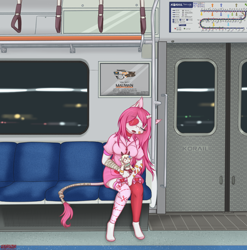 Size: 2480x2511 | Tagged: safe, artist:orang111, oc, oc:yoru, anthro, female, korail, metro, plushie, seoul metro, sleeping, solo, subway, train