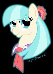 Size: 1196x1650 | Tagged: safe, artist:puperhamster, coco pommel, earth pony, pony, black background, bust, portrait, simple background, solo