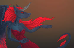 Size: 2100x1368 | Tagged: safe, artist:kitty_love, oc, oc only, oc:king phoenix embers, anthro, changeling, dracony, dragon, hybrid, pony, anthro oc, clothes, dress, red changeling, ych result