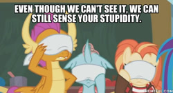 Size: 600x323 | Tagged: safe, edit, edited screencap, screencap, ocellus, shimmy shake, smolder, 2 4 6 greaaat, blindfold