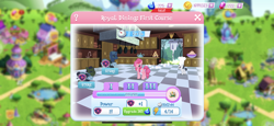 Size: 2436x1125 | Tagged: safe, earl grey, pinkie pie, rumble, earth pony, pegasus, pony, chef's hat, game screencap, gameloft, gem, hat, port wine