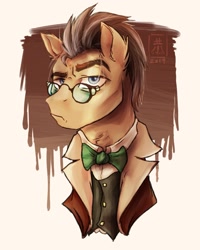 Size: 1443x1803 | Tagged: safe, artist:wildetrashbag, doctor whooves, earth pony, pony, bowtie, bust, glasses, male, solo, stallion