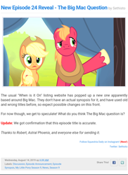 Size: 800x1097 | Tagged: safe, derpibooru import, edit, edited screencap, screencap, applejack, big macintosh, earth pony, pony, leap of faith, the big mac question, applejack's hat, cowboy hat, equestria daily, hat, male, sethisto, stallion, text