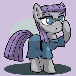 Size: 360x360 | Tagged: safe, artist:psychovdude13x, boulder (pet), maud pie, earth pony, pony, cute, female, looking at something, mare, maudabetes, no pupils, solo