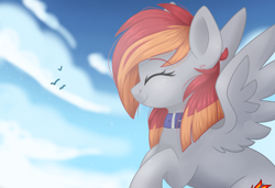 Size: 3000x2048 | Tagged: safe, artist:cinnamontee, oc, oc:arian blaze, pegasus, pony, eyes closed, female, flying, mare, solo