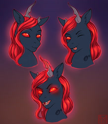 Size: 3056x3508 | Tagged: safe, artist:alexaneon, oc, oc only, oc:king phoenix embers, changeling, :), ;p, angry, bust, changeling oc, emotions, one eye closed, portrait, red changeling, tongue out, ych result