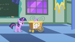 Size: 1280x720 | Tagged: safe, screencap, twilight sparkle, unicorn twilight, pony, unicorn, the cutie mark chronicles, cart, dragon egg, egg, female, filly, filly twilight sparkle, foal, nervous, solo, spike's egg, younger