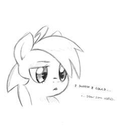 Size: 848x848 | Tagged: safe, artist:trickydick, oc, oc:top shelf, pony, monochrome, solo