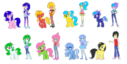 Size: 2853x1438 | Tagged: safe, artist:lumi-infinite64, artist:rainbow15s, oc, alicorn, earth pony, pegasus, unicorn, equestria girls, accessories, alicorn oc, earth pony oc, elemental, jewelry, necklace, pegasus oc, simple background, transparent background, unicorn oc