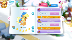 Size: 1334x750 | Tagged: safe, artist:topsangtheman, applejack, earth pony, pony, clothes, dress, game screencap, gameloft, gem, stars