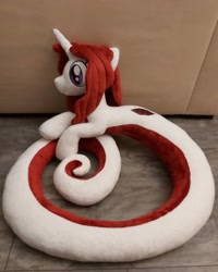 Size: 1080x1350 | Tagged: safe, artist:varonya, oc, oc only, oc:ruby scales, lamia, original species, snake, snake pony, female, horn, irl, photo, plushie, slit eyes, solo