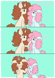 Size: 2892x4096 | Tagged: safe, artist:vanifl, oc, oc only, oc:rosette, oc:vanilla flavor, earth pony, pony, unicorn, biting, boop, comic, female, filly