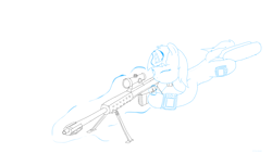 Size: 1920x1080 | Tagged: safe, artist:astralr, oc, oc:littlepip, pony, unicorn, fallout equestria, anti-materiel rifle, female, gun, levitation, lineart, magic, magic aura, mare, pipbuck, rifle, scope, simple background, sniper, sniper rifle, solo, telekinesis, weapon, white background