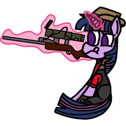 Size: 4000x4000 | Tagged: safe, artist:rainbowbacon, twilight sparkle, unicorn twilight, pony, unicorn, glowing horn, gun, magic, rifle, sniper, team fortress 2, telekinesis, twilight sniper, weapon