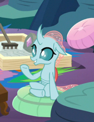 Size: 311x402 | Tagged: safe, screencap, ocellus, changedling, changeling, uprooted, cropped, crossed legs, cushion, cute, diaocelles, pillow, sitting, smiling, solo