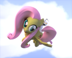 Size: 1280x1024 | Tagged: safe, artist:thordwolf, fluttershy, pegasus, pony, 3d, blender, cloud, cutie mark, female, flying, mare, reddit, simple background, snoo