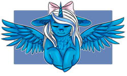 Size: 882x529 | Tagged: safe, artist:dotsadopts, oc, oc:fleurbelle, alicorn, pony, alicorn oc, bow, chest fluff, cute, ear fluff, eyes closed, female, hair bow, mare