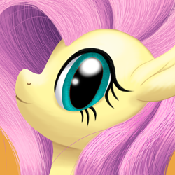 Size: 2000x2000 | Tagged: safe, artist:stellardust, derpibooru exclusive, fluttershy, pegasus, pony, bust, female, high res, looking at you, mare, portrait, profile, simple background, smiling, solo