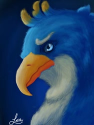 Size: 600x800 | Tagged: safe, artist:lennasart, gallus, griffon, birb, bust, male, portrait, profile, realistic, signature, solo